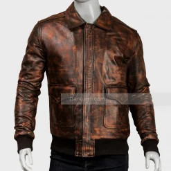 Distressed Brown Bomber Leather Jacket