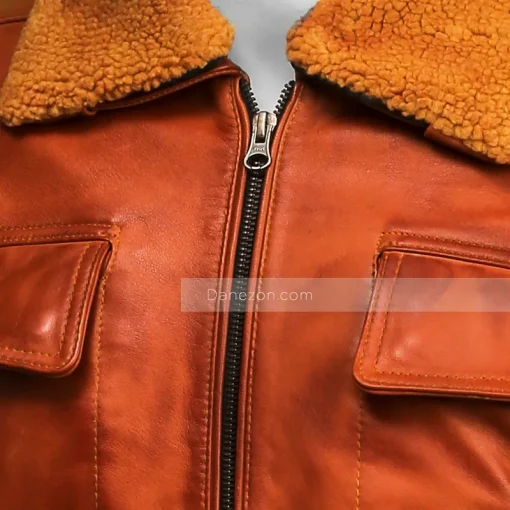 Mens Brown Bomber Waxed Leather Jacket