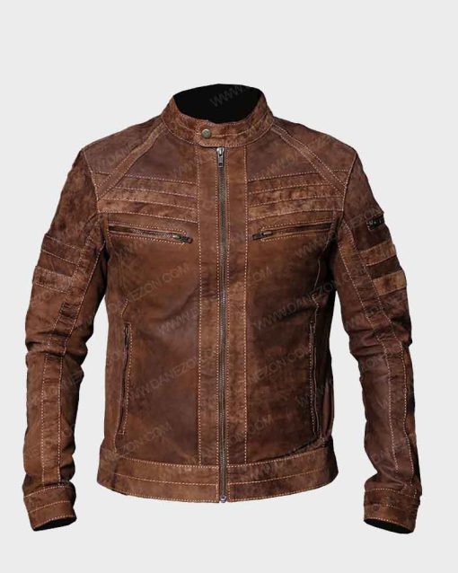 Café Racer Mens Brown Distressed Biker Leather Jacket