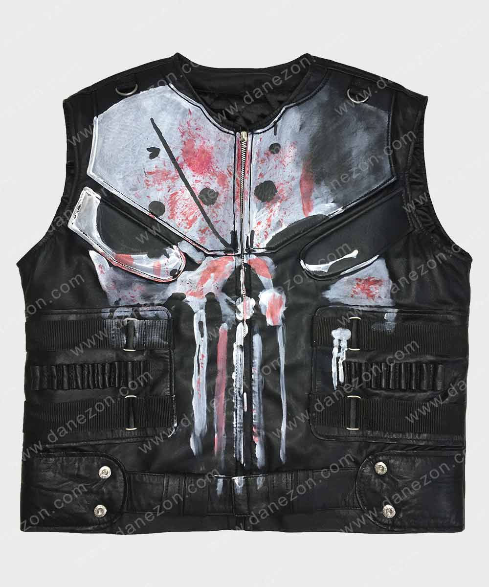 Mens The Punisher Season 2 Jon Bernthal Black Genuine Sheep Skin Leather Vest