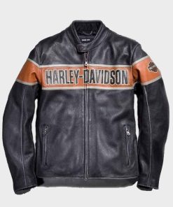Mens Black Biker Harley Davidson Victory Lane Jacket