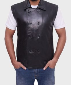 Nicolas Cage Black Leather Vest