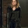 Chicago P.D. Black Leather Erin Lindsay Coat with Fur Collar