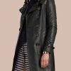 Womens Mid Length Leather Coat