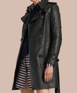 Womens Mid Length Leather Coat