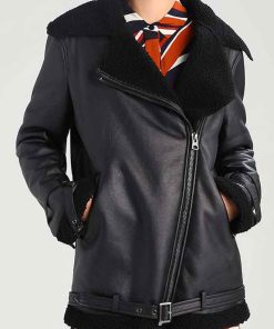 Womens Black Shearling Aviator Jacket