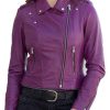 Womens Classic Purple Motorcycle Leather Jacket