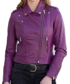 Womens Classic Purple Motorcycle Leather Jacket