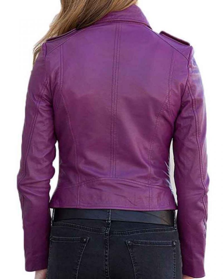 Classic Women's Purple Motorcycle Leather Jacket - Danezon