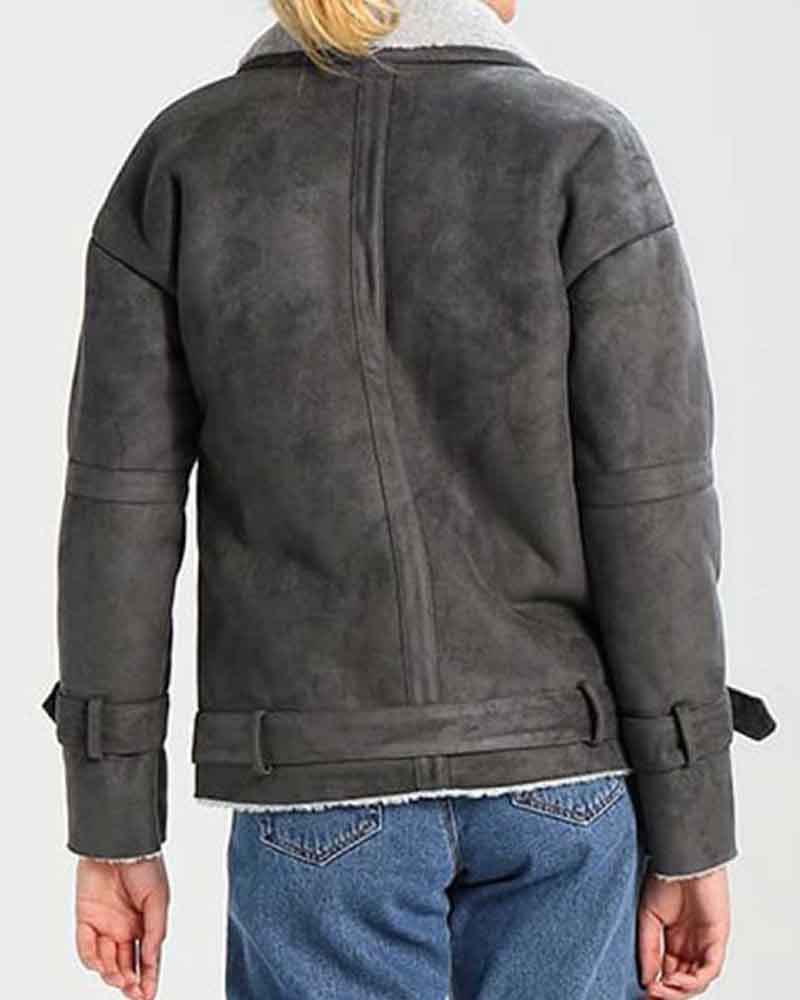 Women's Style Motorcycle Shearling Grey Suede Leather Jacket