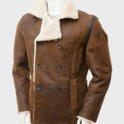 Mens Double Breasted Distressed Brown Coat