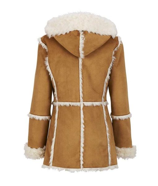 Womens Brown Suede Faux Fur Overcoat