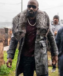 Black and Blue Mike Colter Leather Darius Shearling Coat