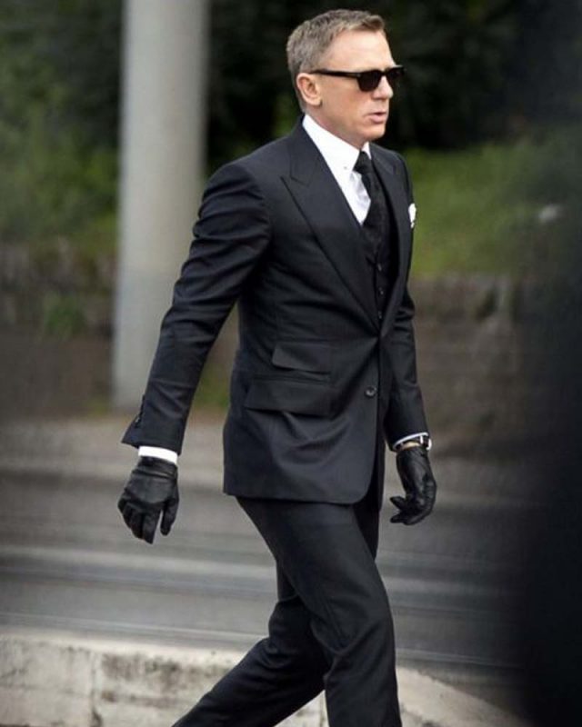 James Bond Herringbone Suit | Spectre Black Pinstripe Suit