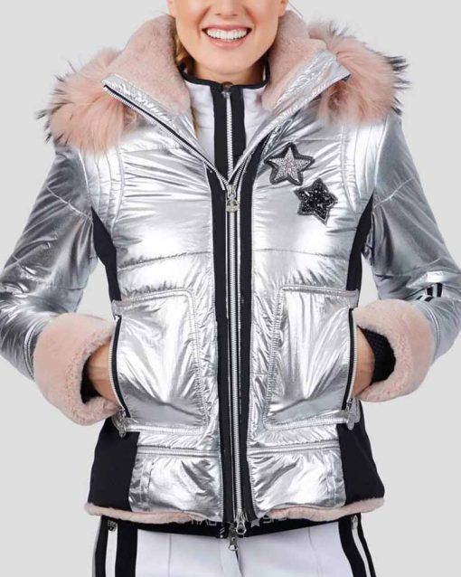 Spinning Out Sarah Wright Silver Puffer Jacket
