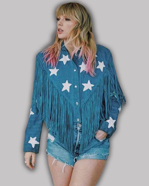 Taylor Swift Denim Blue Fringe Jacket