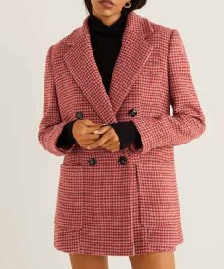 Pink Double Breasted Taylor Swift Houndstooth Coat