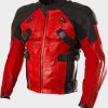 Red And Black Biker Style Deadpool Armored Leather Jacket