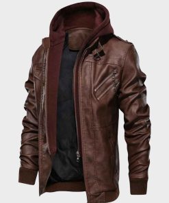Dark-Brown-Leather-Jacket-With-Hood
