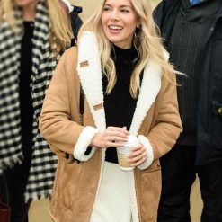 Sienna Miller Brown Leather Shearling Coat