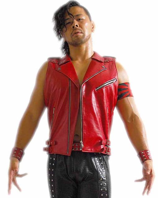 Red Leather WWE Shinsuke Nakamura Vest