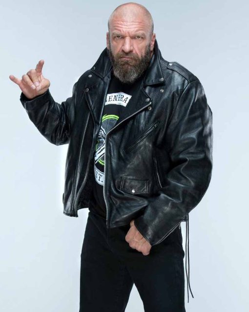 Black Leather WWE Triple H Motorcycle Jacket