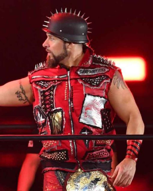 AEW Leather Lance Archer Red Vest With Spikes