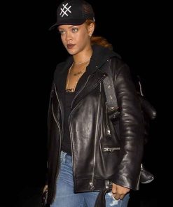 Black Leather Singer Rihanna Motorcycle Jacket