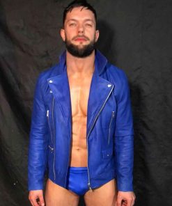 WWE Wrestler Leather Motorcycle Finn Balor Blue Jacket