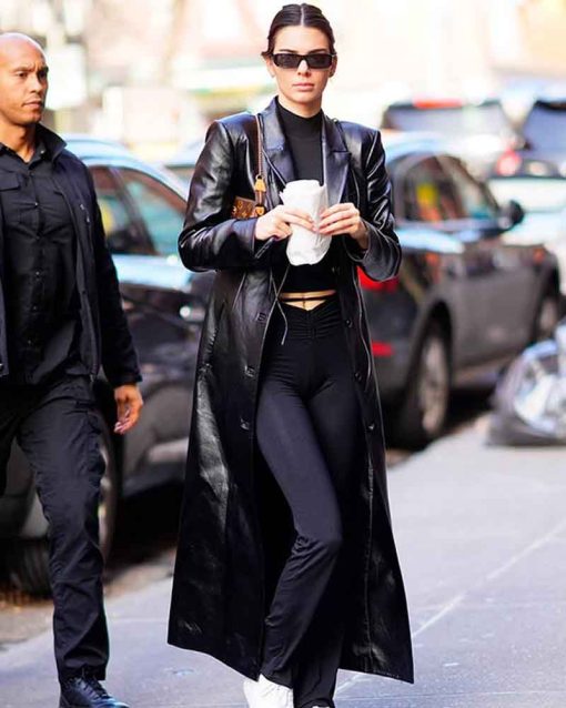 Black Trench Kendall Jenner Leather Coat
