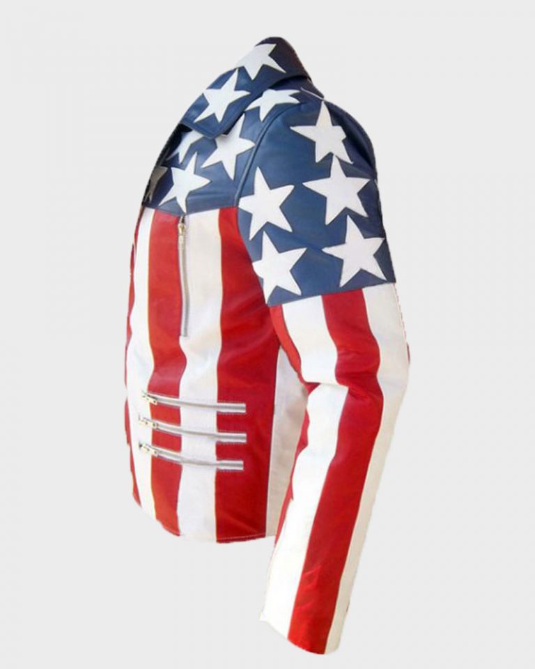 US Flag Leather Jacket | Mens American White Jacket