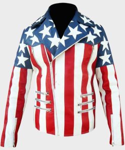 American Mens White US Flag Leather Jacket