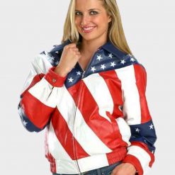 Bikers Style Leather Womens American Flag Jacket