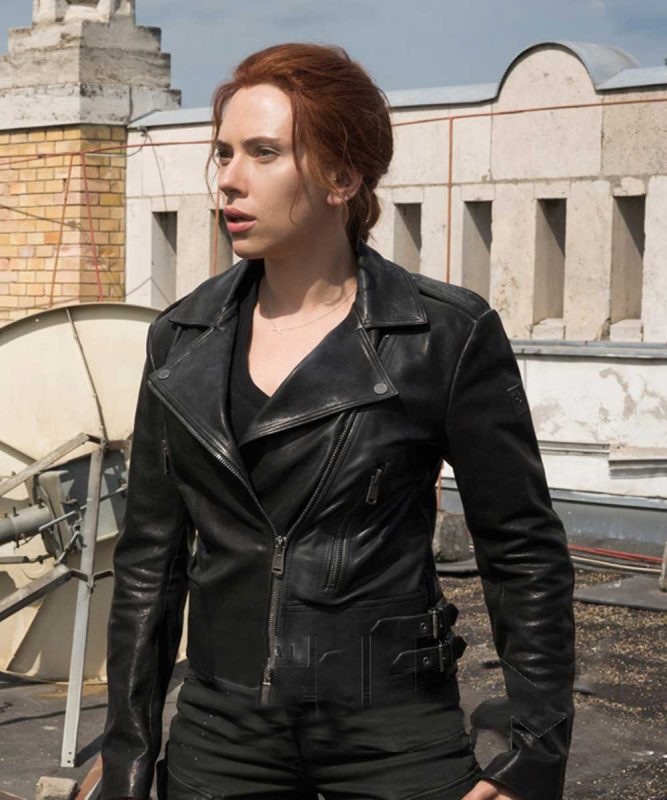 Black Widow Natasha Romanoff Motorcycle Leather Jacket.