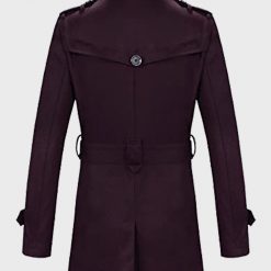 Maroon Double Breasted Wool Coat for Mens