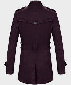 Maroon Double Breasted Wool Coat for Mens
