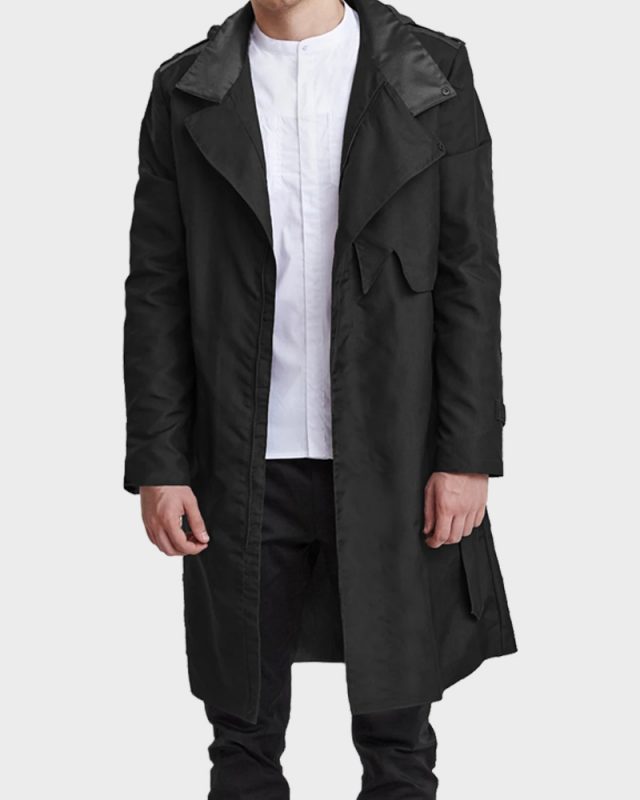 Mens Mid-Length Coat | Black Hooded Zipper Raincoat