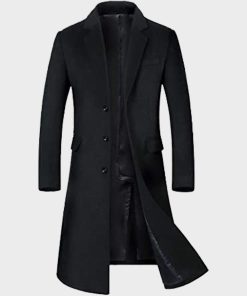 Mens Winter Black Gentlemen Style Trench Coat