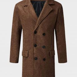 Mens Double Breasted Brown Mid-Length Coat