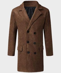 Mens Double Breasted Brown Mid-Length Coat
