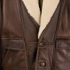 Vintage Brown Leather Jacket with Shearling Collar
