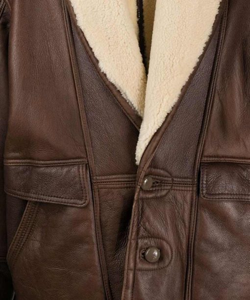 Vintage Brown Leather Jacket with Shearling Collar