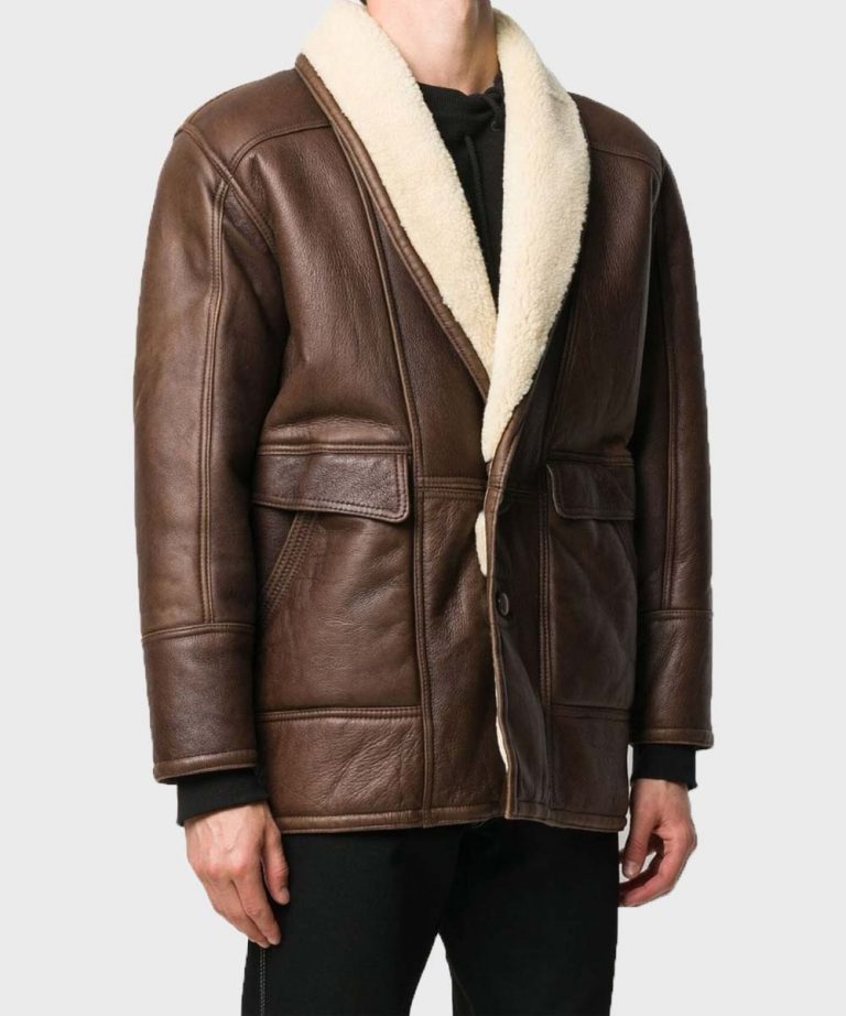 Mens Style Brown Vintage Leather Shearling Collar Jacket