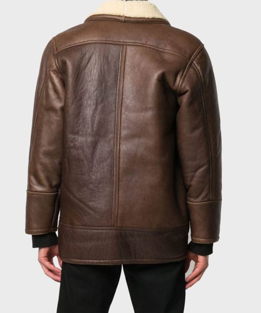 Mens Vintage Leather Jacket with Shearling Collar