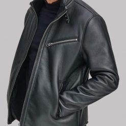 Faux Shearling Black Geniune Leather Jacket