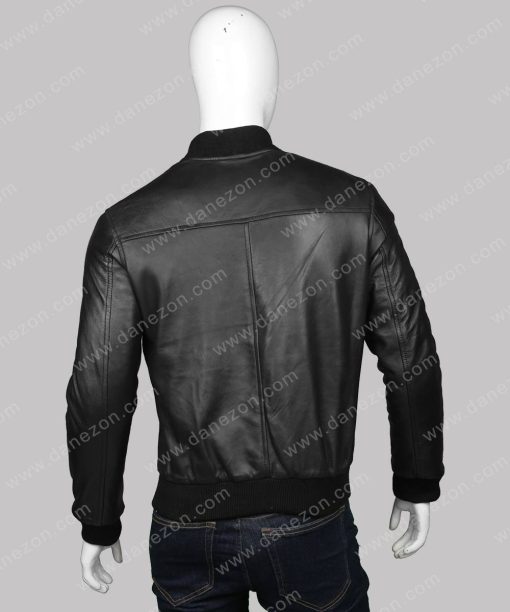 Black Leather Men Bomber Jacket