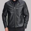 Men's Black Leather Faux Shearling Collar Jacket