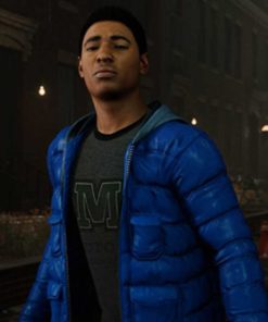 Marvel Spider-man PS4 Miles Morales Blue Puffer Hooded Jacket