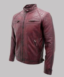 Mens Café Racer Leather Burgundy Jacket
