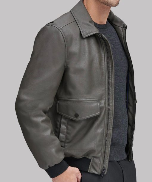 Grey Bomber Leather Jacket